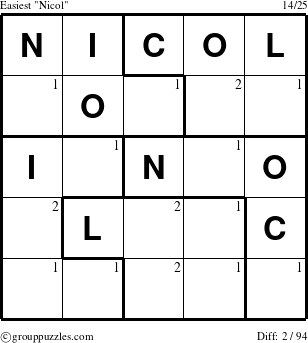 The grouppuzzles.com Easiest Nicol puzzle for  with the first 2 steps marked
