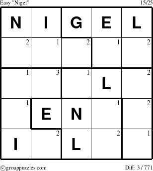 The grouppuzzles.com Easy Nigel puzzle for  with the first 3 steps marked