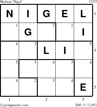 The grouppuzzles.com Medium Nigel puzzle for  with all 5 steps marked