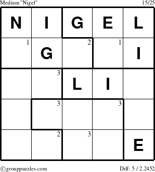 The grouppuzzles.com Medium Nigel puzzle for  with the first 3 steps marked