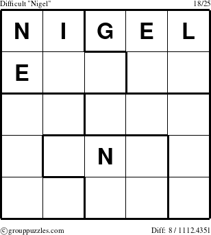 The grouppuzzles.com Difficult Nigel puzzle for 