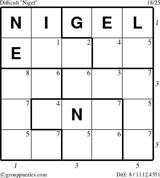 The grouppuzzles.com Difficult Nigel puzzle for  with all 8 steps marked