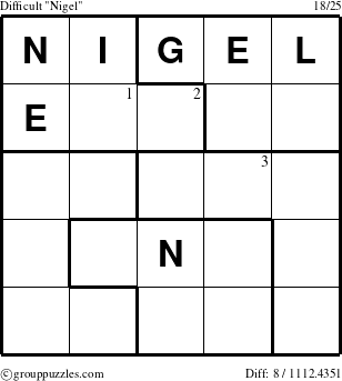 The grouppuzzles.com Difficult Nigel puzzle for  with the first 3 steps marked