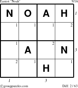 The grouppuzzles.com Easiest Noah puzzle for  with all 2 steps marked