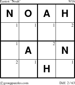 The grouppuzzles.com Easiest Noah puzzle for  with the first 2 steps marked