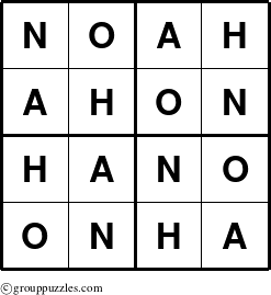 The grouppuzzles.com Answer grid for the Noah puzzle for 