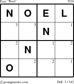 The grouppuzzles.com Easy Noel puzzle for  with the first 3 steps marked