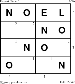 The grouppuzzles.com Easiest Noel puzzle for  with all 2 steps marked