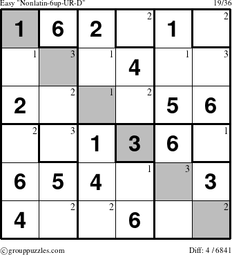 The grouppuzzles.com Easy Nonlatin-6up-UR-D puzzle for  with the first 3 steps marked