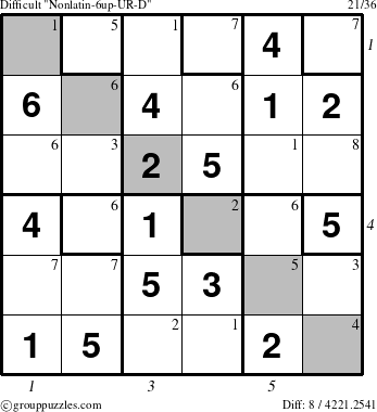 The grouppuzzles.com Difficult Nonlatin-6up-UR-D puzzle for  with all 8 steps marked