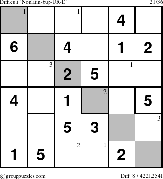 The grouppuzzles.com Difficult Nonlatin-6up-UR-D puzzle for  with the first 3 steps marked