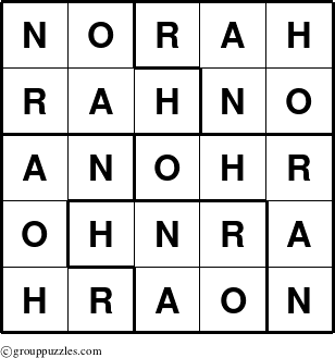 The grouppuzzles.com Answer grid for the Norah puzzle for 