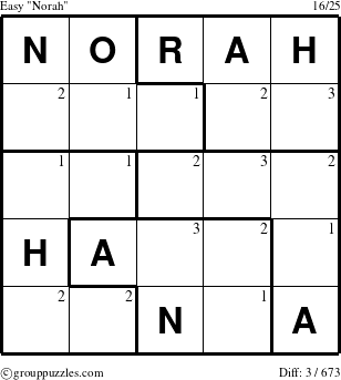 The grouppuzzles.com Easy Norah puzzle for  with the first 3 steps marked