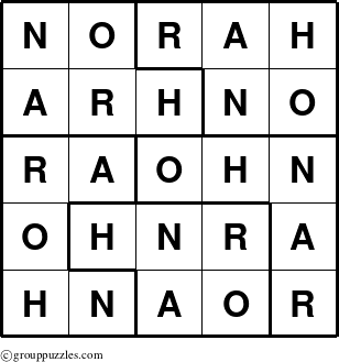 The grouppuzzles.com Answer grid for the Norah puzzle for 