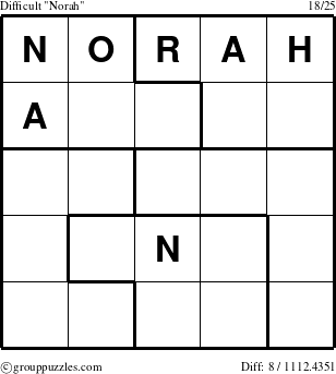 The grouppuzzles.com Difficult Norah puzzle for 