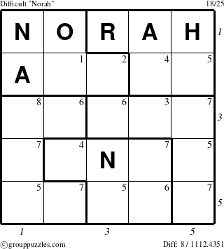 The grouppuzzles.com Difficult Norah puzzle for  with all 8 steps marked