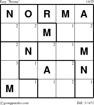 The grouppuzzles.com Easy Norma puzzle for  with the first 3 steps marked