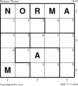 The grouppuzzles.com Medium Norma puzzle for  with all 5 steps marked