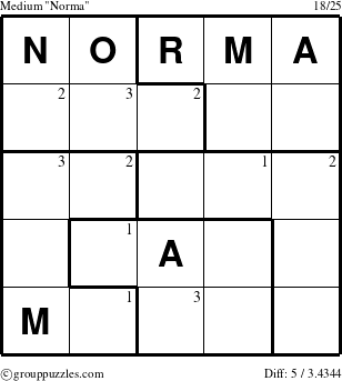 The grouppuzzles.com Medium Norma puzzle for  with the first 3 steps marked