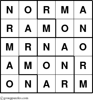 The grouppuzzles.com Answer grid for the Norma puzzle for 