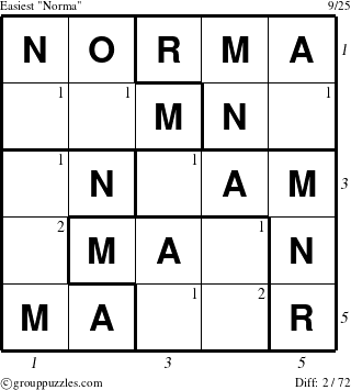 The grouppuzzles.com Easiest Norma puzzle for  with all 2 steps marked