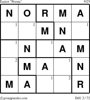 The grouppuzzles.com Easiest Norma puzzle for  with the first 2 steps marked