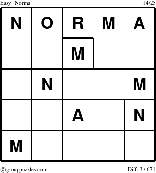 The grouppuzzles.com Easy Norma puzzle for 