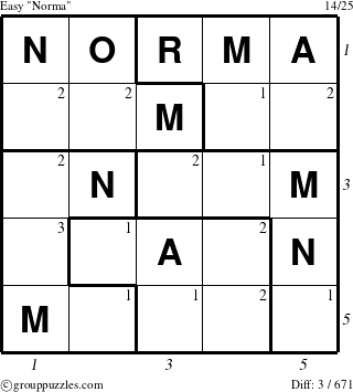 The grouppuzzles.com Easy Norma puzzle for  with all 3 steps marked