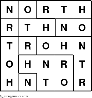 The grouppuzzles.com Answer grid for the North puzzle for 