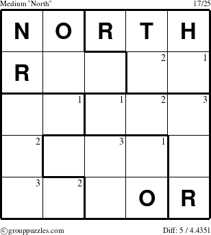 The grouppuzzles.com Medium North puzzle for  with the first 3 steps marked