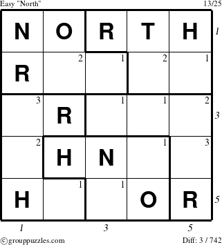 The grouppuzzles.com Easy North puzzle for  with all 3 steps marked