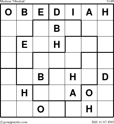 The grouppuzzles.com Medium Obediah puzzle for 