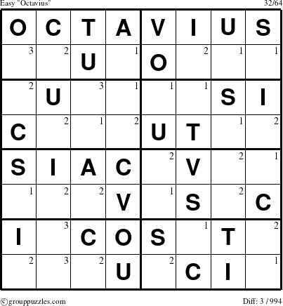 The grouppuzzles.com Easy Octavius puzzle for  with the first 3 steps marked