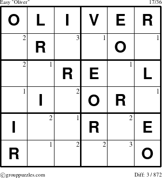 The grouppuzzles.com Easy Oliver puzzle for  with the first 3 steps marked