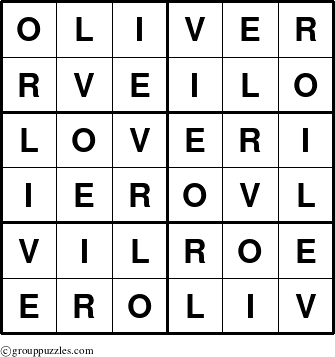 The grouppuzzles.com Answer grid for the Oliver puzzle for 