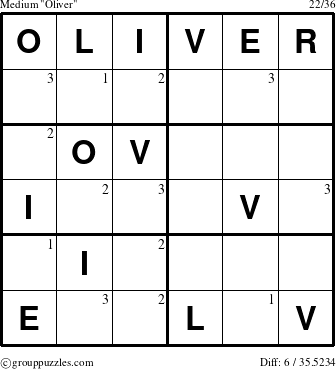 The grouppuzzles.com Medium Oliver puzzle for  with the first 3 steps marked
