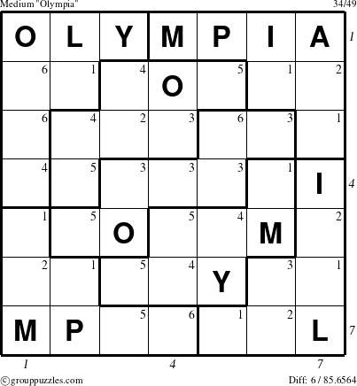 The grouppuzzles.com Medium Olympia puzzle for  with all 6 steps marked