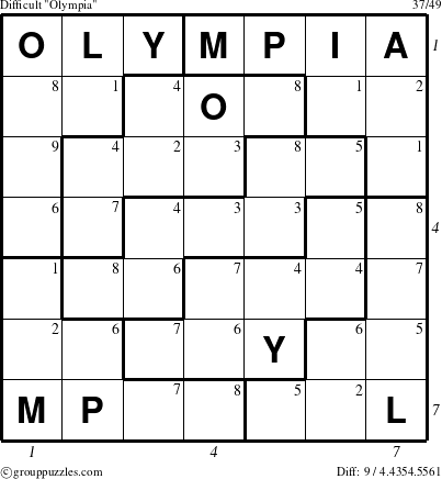 The grouppuzzles.com Difficult Olympia puzzle for  with all 9 steps marked