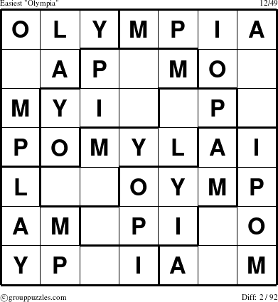 The grouppuzzles.com Easiest Olympia puzzle for 