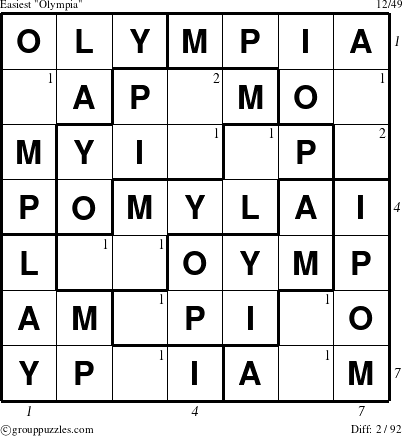 The grouppuzzles.com Easiest Olympia puzzle for  with all 2 steps marked