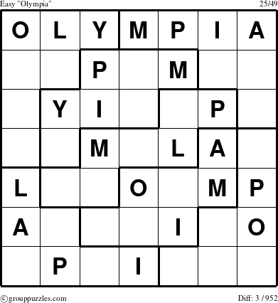 The grouppuzzles.com Easy Olympia puzzle for 