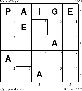 The grouppuzzles.com Medium Paige puzzle for  with all 5 steps marked