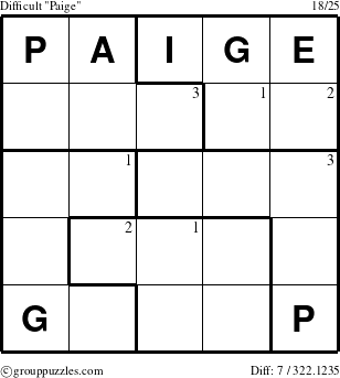 The grouppuzzles.com Difficult Paige puzzle for  with the first 3 steps marked