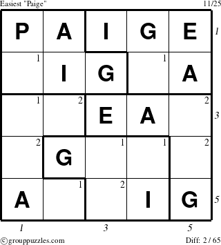 The grouppuzzles.com Easiest Paige puzzle for  with all 2 steps marked