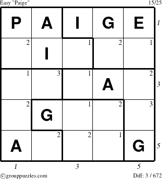The grouppuzzles.com Easy Paige puzzle for  with all 3 steps marked