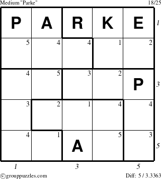 The grouppuzzles.com Medium Parke puzzle for  with all 5 steps marked