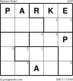 The grouppuzzles.com Medium Parke puzzle for  with the first 3 steps marked