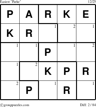 The grouppuzzles.com Easiest Parke puzzle for  with the first 2 steps marked
