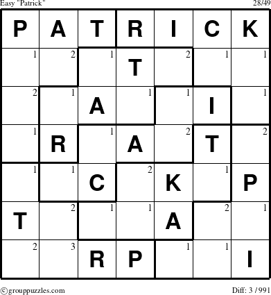 The grouppuzzles.com Easy Patrick puzzle for  with the first 3 steps marked