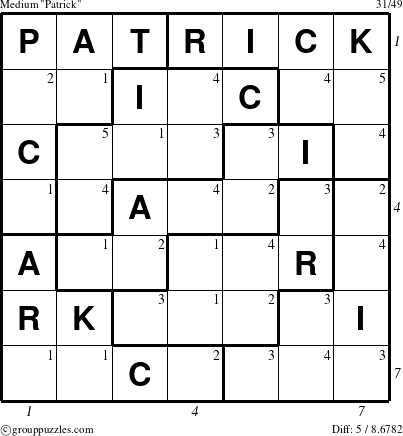 The grouppuzzles.com Medium Patrick puzzle for  with all 5 steps marked